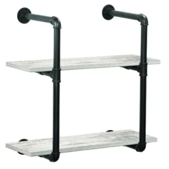 Dakota™ 24"W X 10"D Barnwood 2-Shelf Pipe Wall Shelf