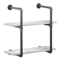 Dakota™ 24"W X 10"D Barnwood 2-Shelf Pipe Wall Shelf
