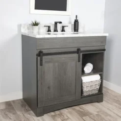 Dakota™ Sliding Barn Door 36"W X 21-5/8"D Charcoal Bathroom Vanity Cabinet -Rothenberger Tools Sales Store 6057843 11CM