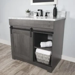 Dakota™ Sliding Barn Door 36"W X 21-5/8"D Charcoal Bathroom Vanity Cabinet -Rothenberger Tools Sales Store 6057843 12CM